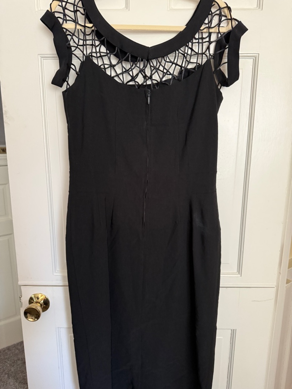 Tatyana Black Midi Dress with Lattice Mesh Yoke and Waist Bow - Picture 4 of 5